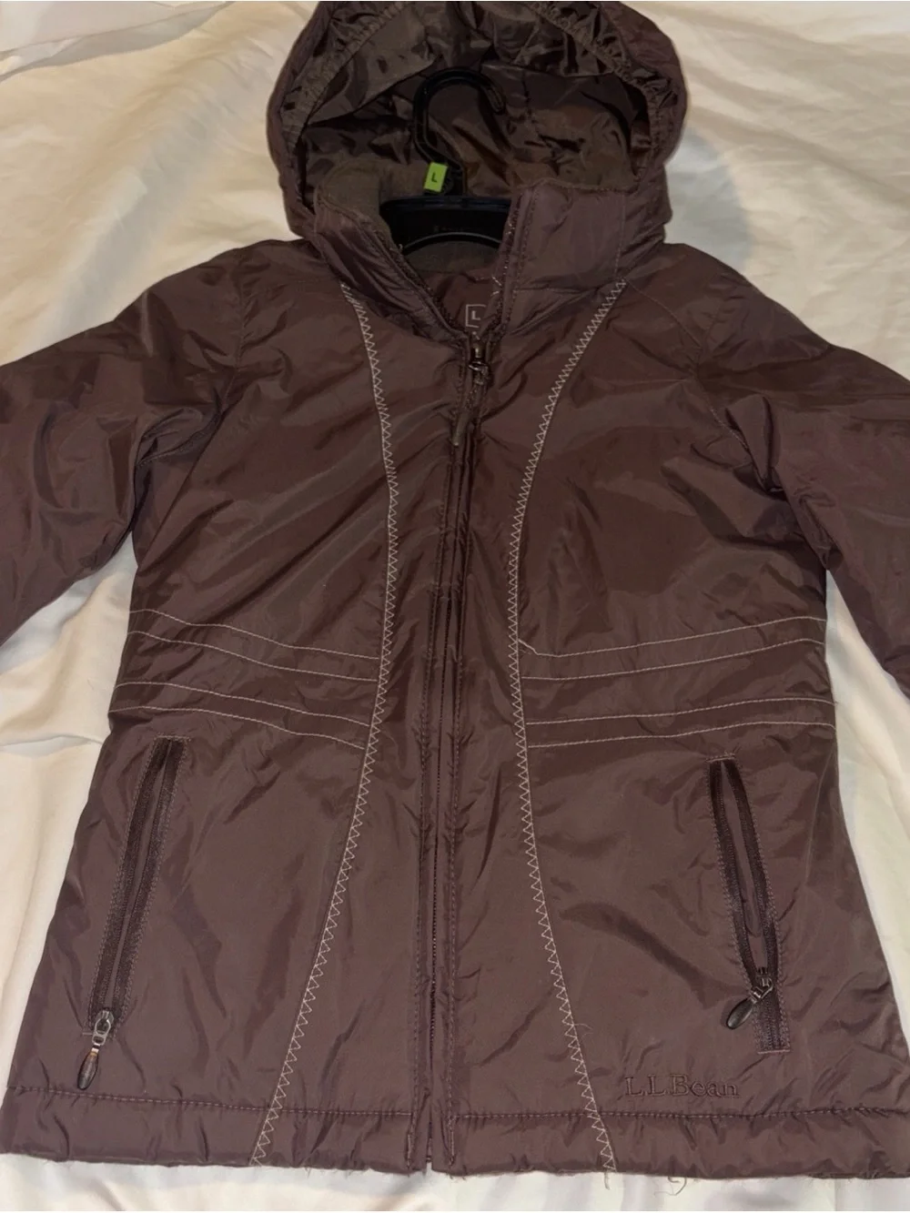 L.L. Bean Girls Medium 5-6 Brown parka W/removable Hood Zip-Up Jacket
